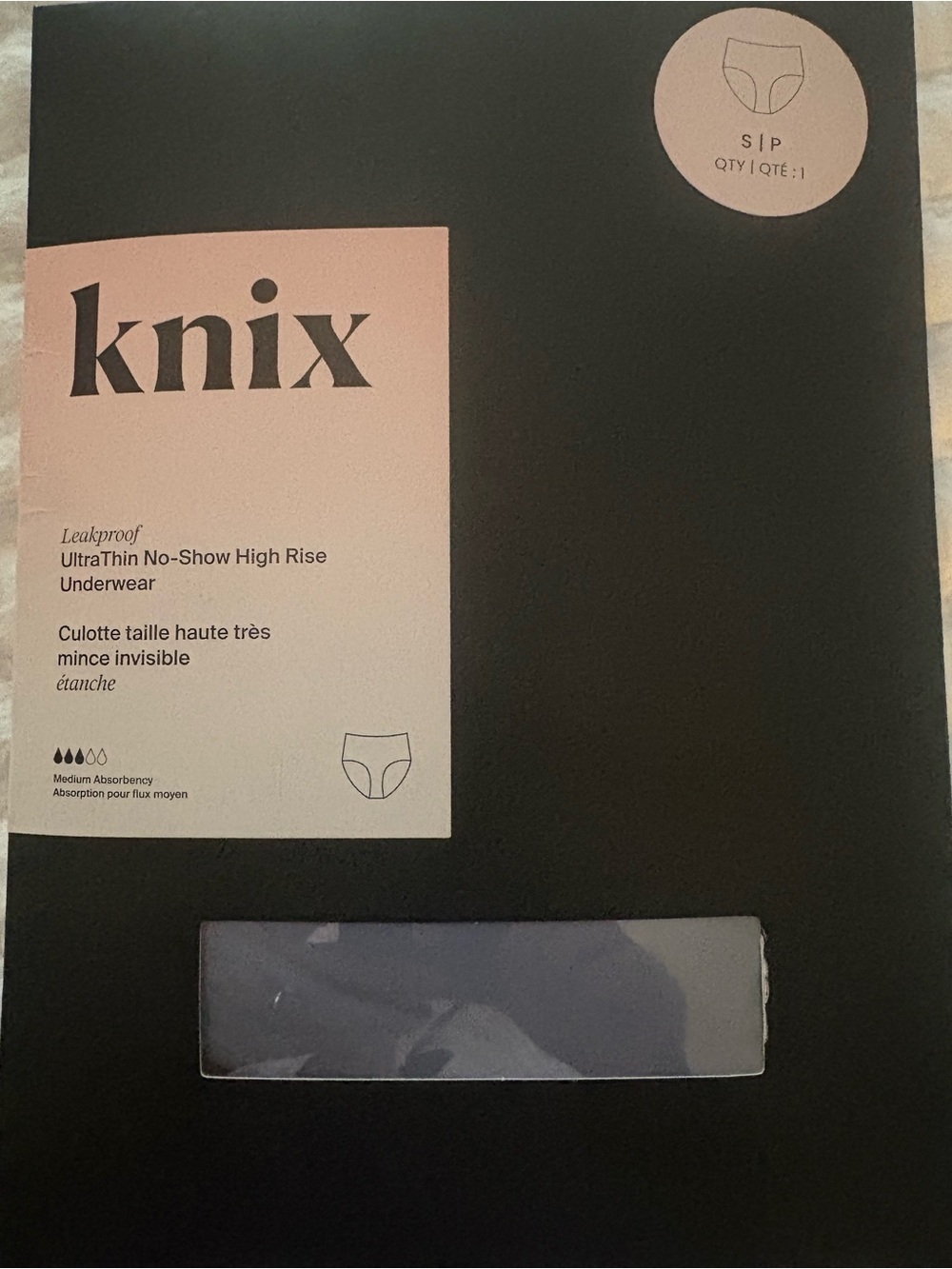 Knix Leakproof UltraThin No Show High Rise Underwear S/P. Moderate Absorbency